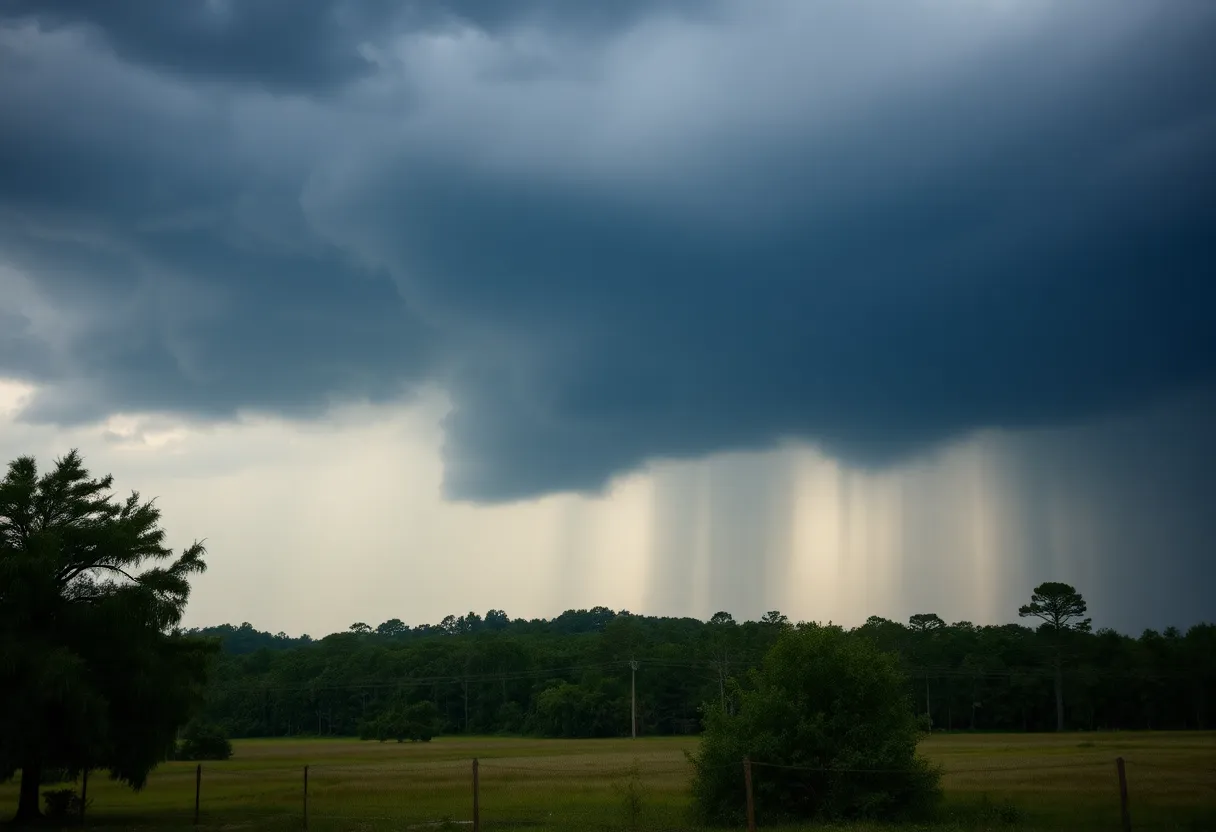 Stormy sky with strong winds over South Carolina landscape.