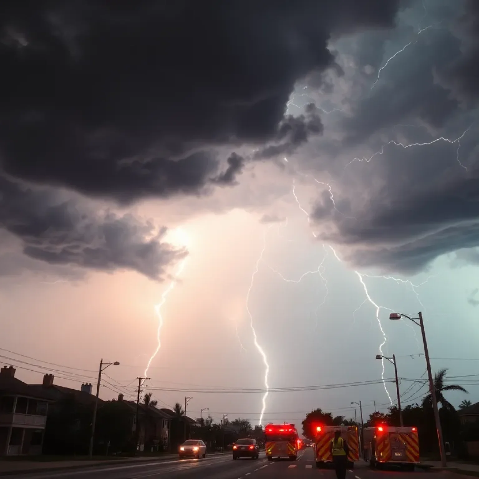 Dramatic severe weather conditions with storm clouds and lightning