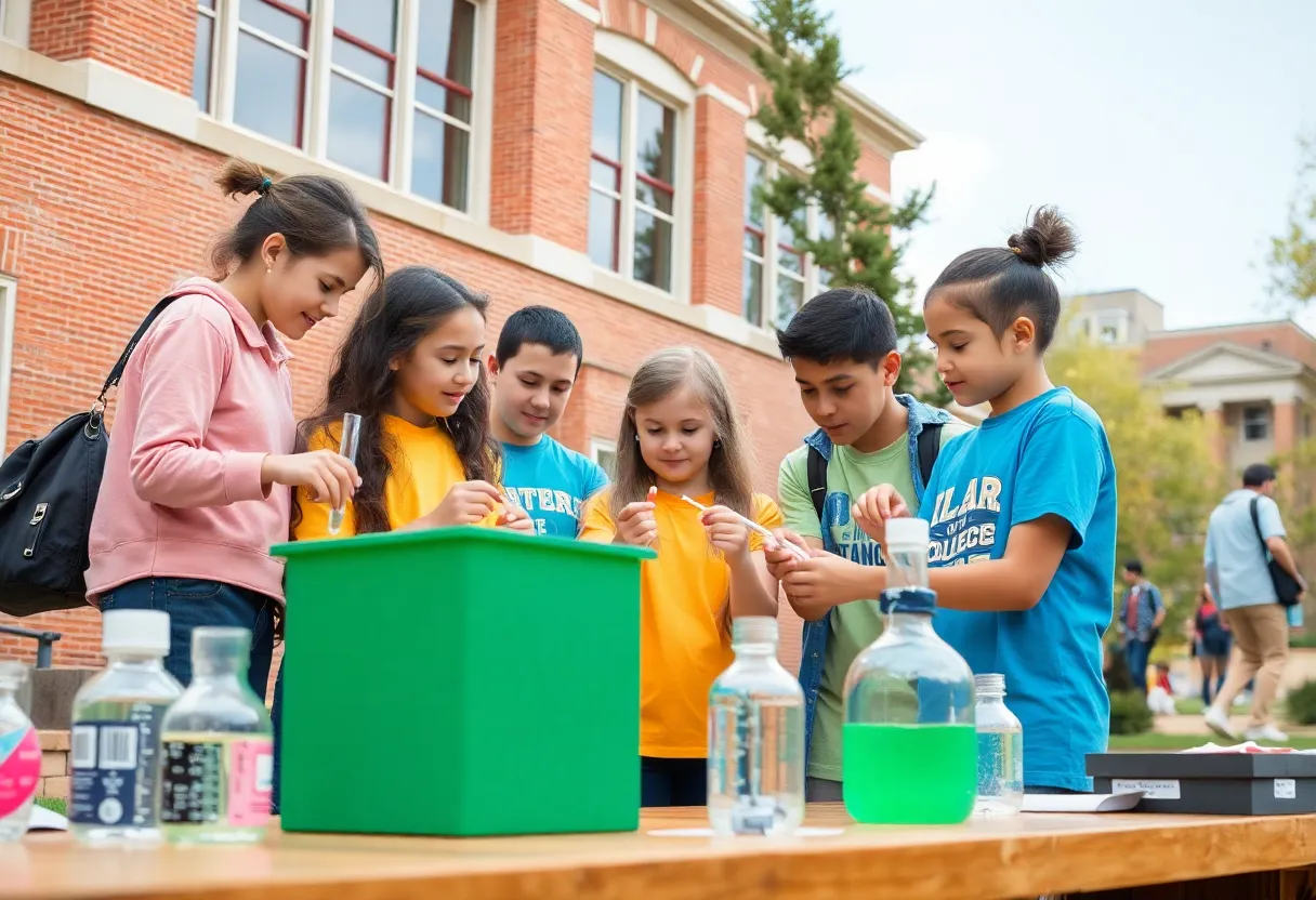 Students participating in science activities at Presbyterian College for the South Carolina Science Olympiad