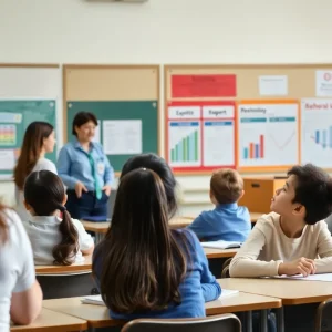 Teachers and students collaborating in a classroom