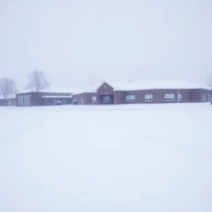 Snowy scene depicting the effects of Winter Storm Kingston on schools
