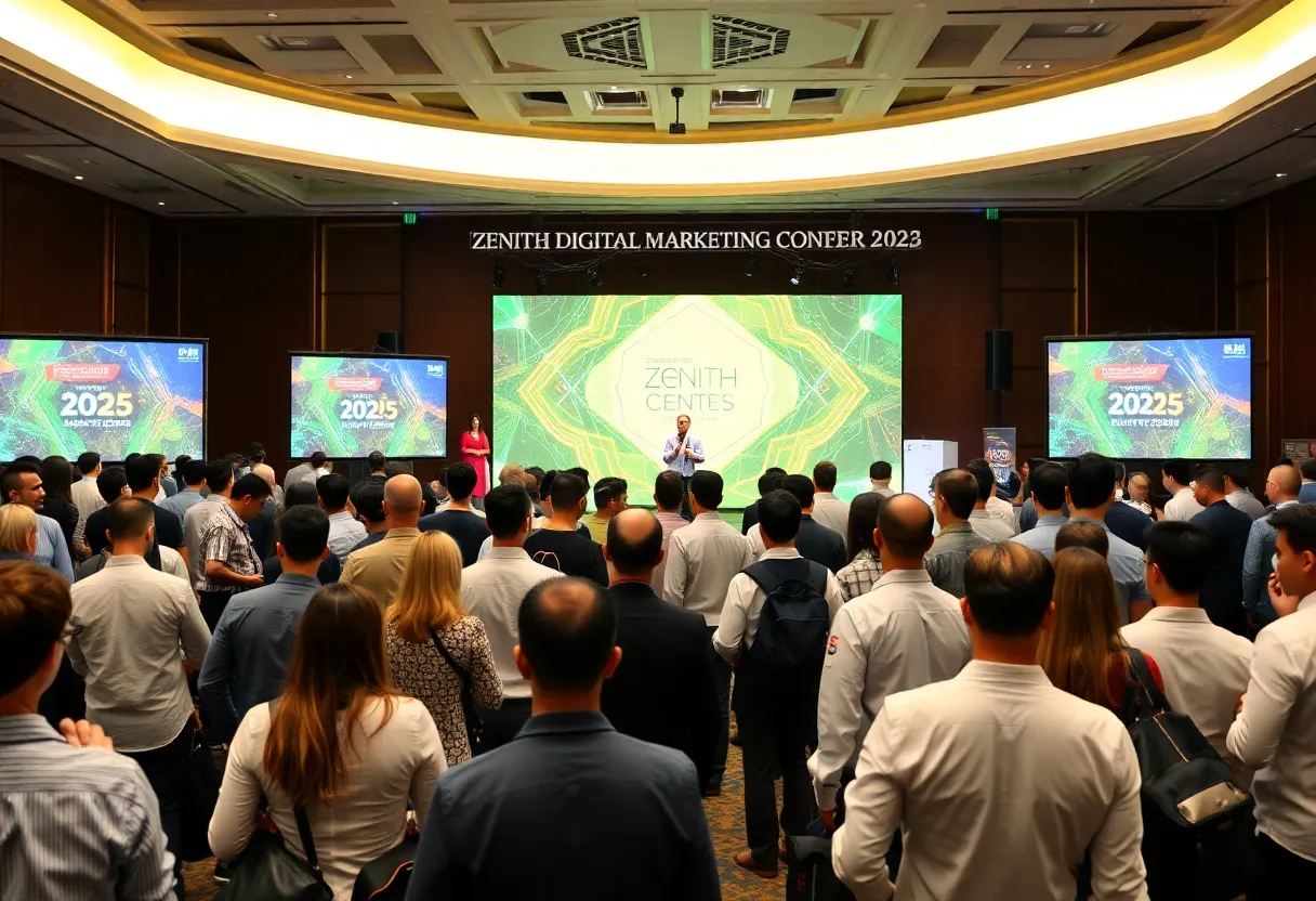 Attendees at the Zenith Digital Marketing Conference engaging in discussions.