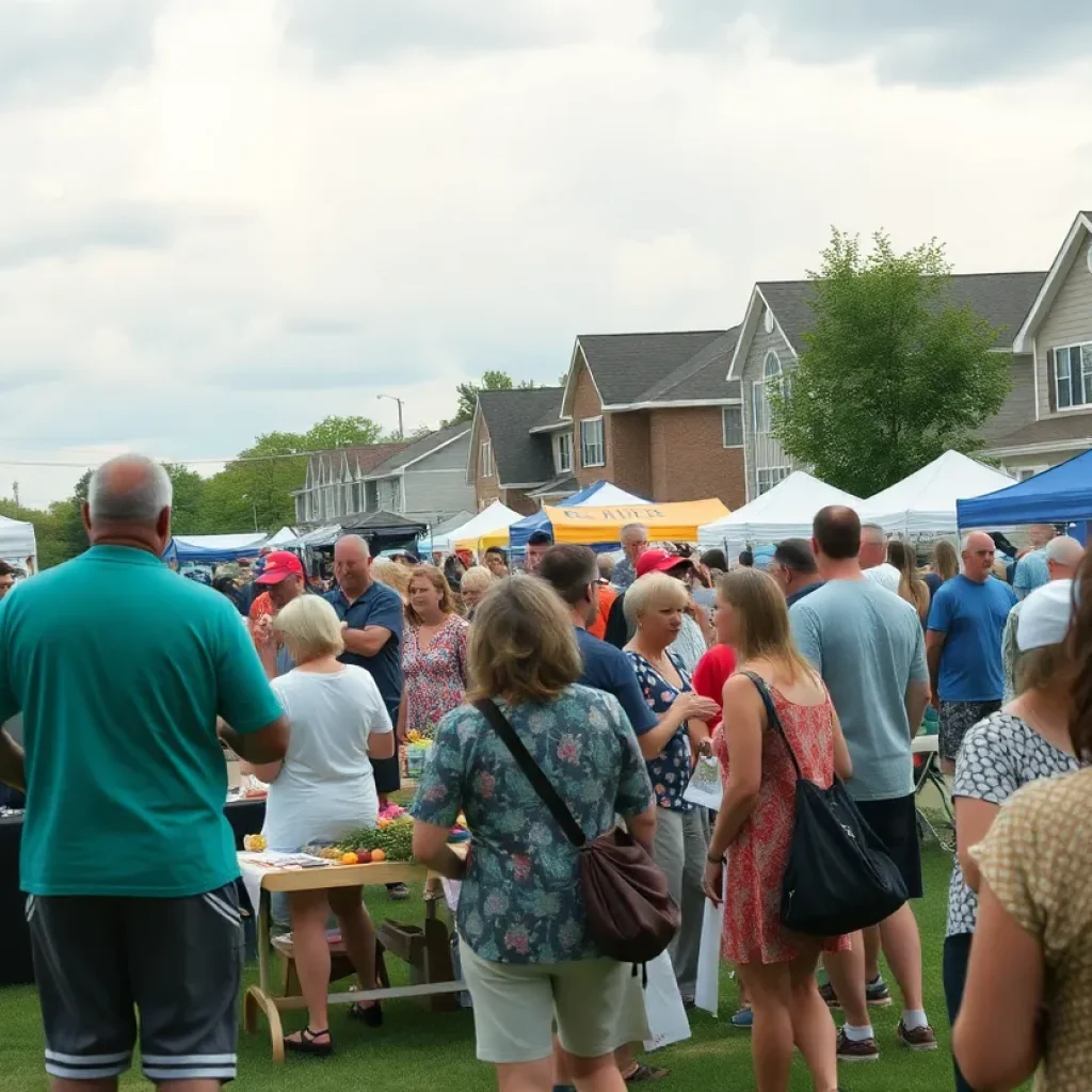 Community events in Aiken, showcasing a lively atmosphere with people engaging in various activities.