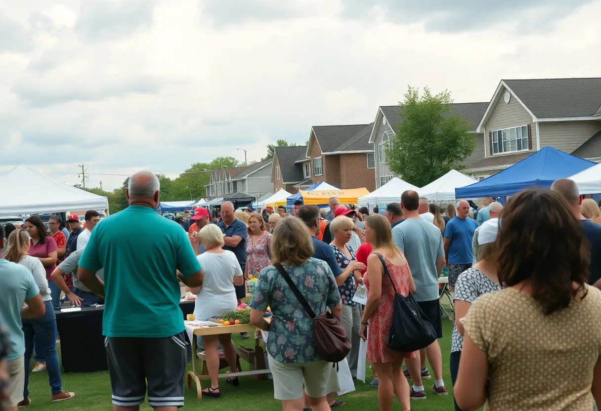 Community events in Aiken, showcasing a lively atmosphere with people engaging in various activities.