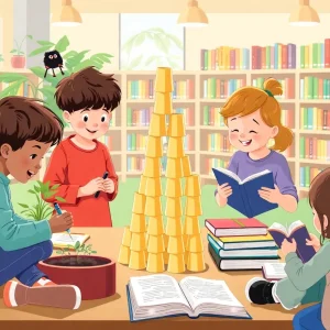 Kids and teens participating in library activities at Laurens Library