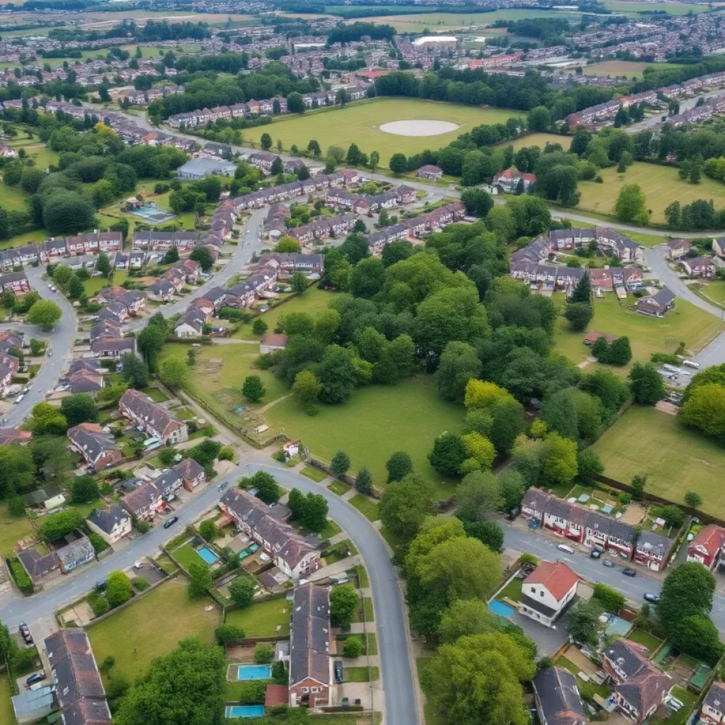 Aerial view of Clinton showing residential areas and parks