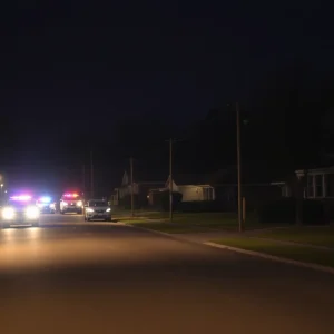 Empty street in Clinton, South Carolina at night
