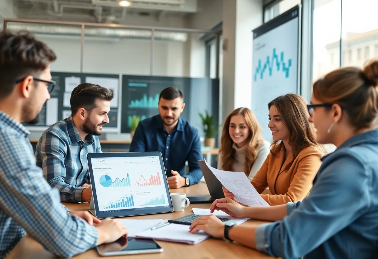 Digital marketing team analyzing customer insights for strategy development