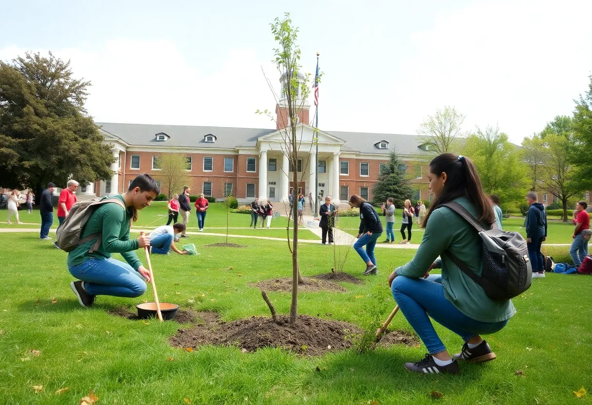 Students planting a tree on Earth Day at Presbyterian College