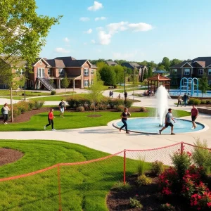 Community park in Fountain Inn with recreational areas and people exercising.