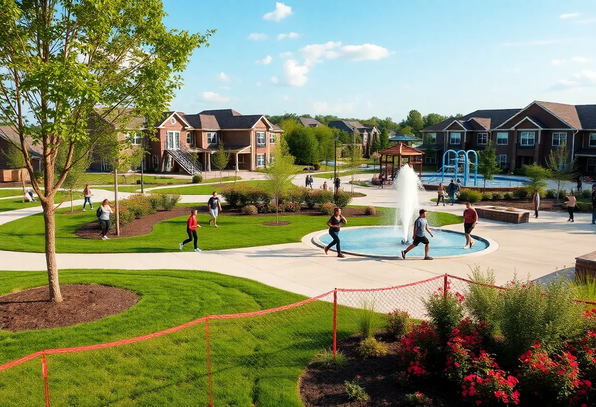 Community park in Fountain Inn with recreational areas and people exercising.