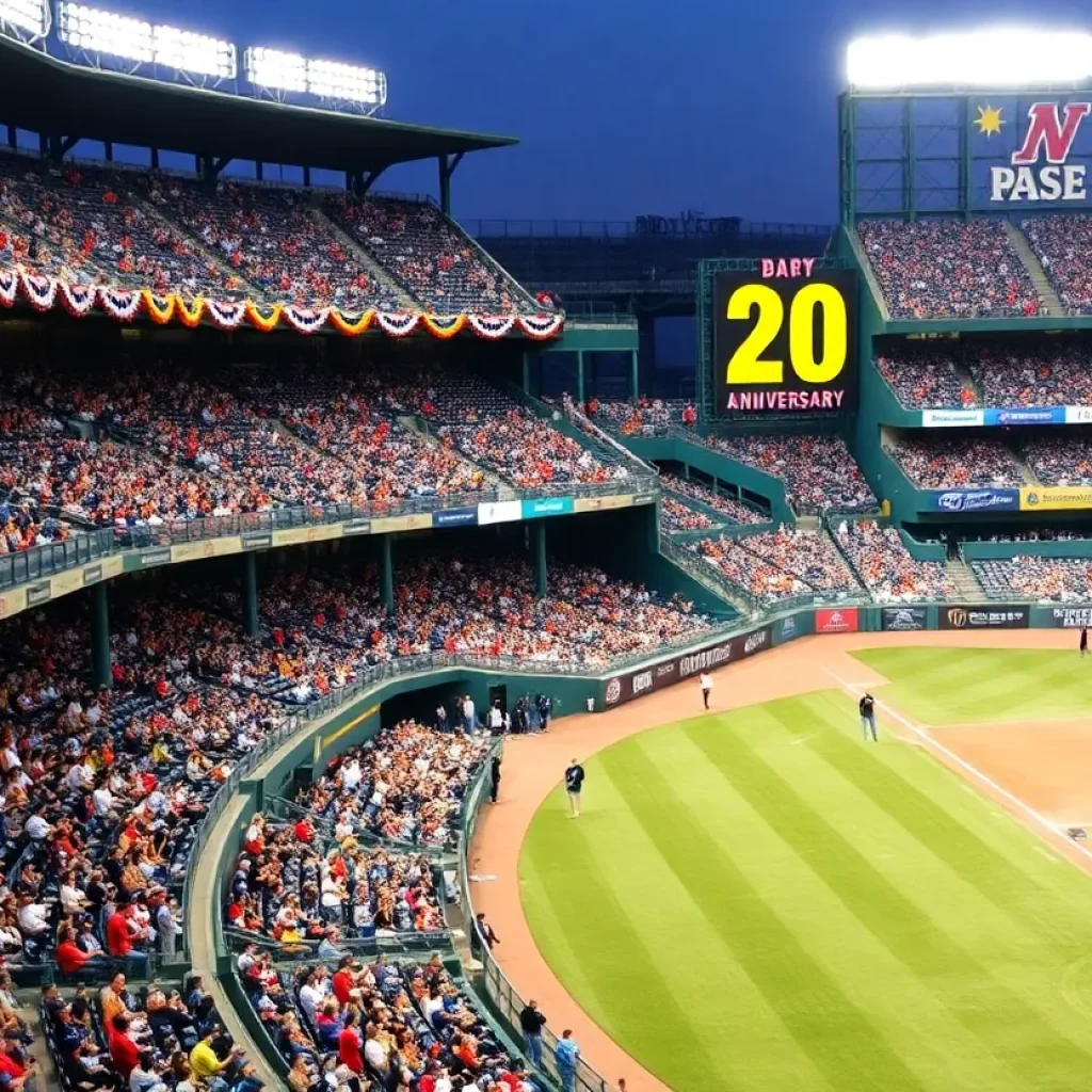 Fans celebrating at the Greenville Drive 20th anniversary baseball game