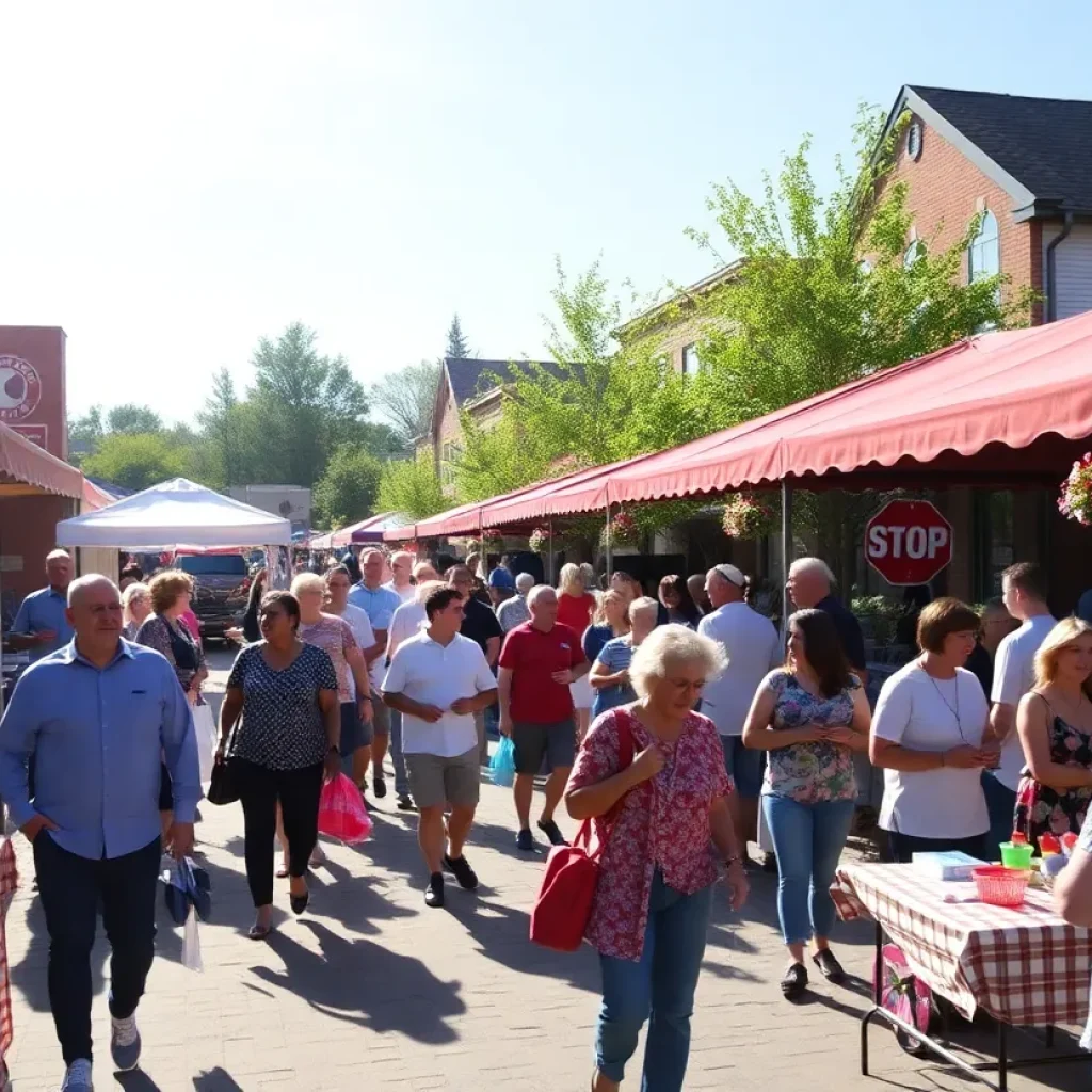 People enjoying community events in Greenwood during sunny April weather.