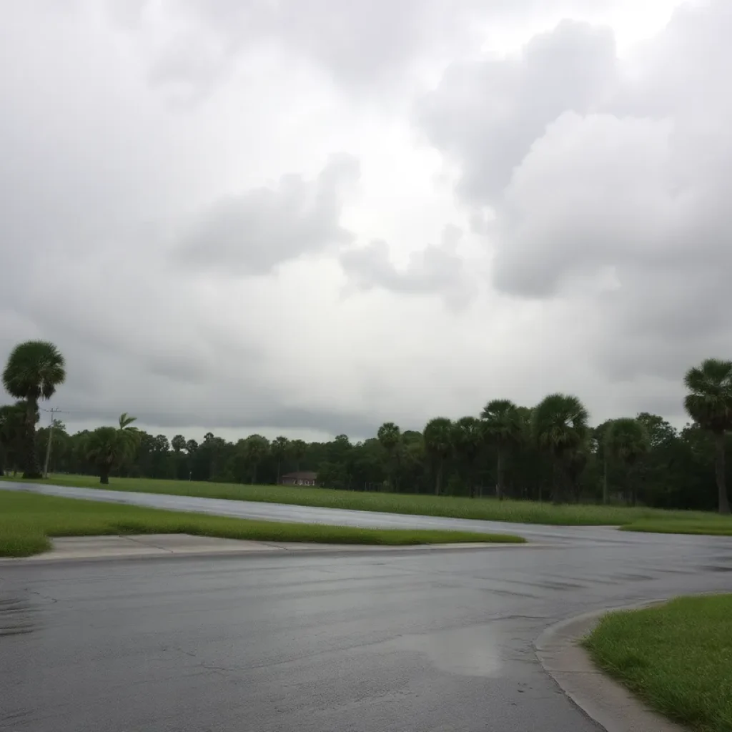 Dramatic landscape depicting the impacts of Hurricane Helene in South Carolina.