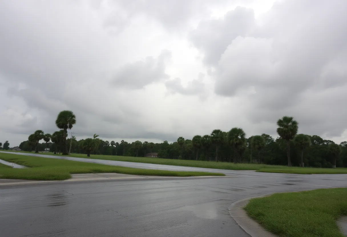 Dramatic landscape depicting the impacts of Hurricane Helene in South Carolina.