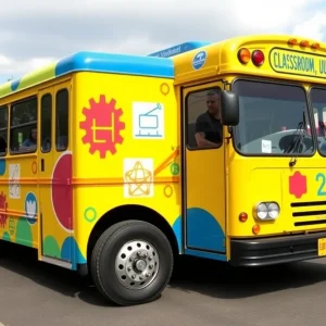 Colorful STEM bus at Laurens County launch event