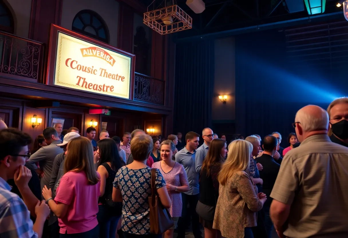 Community members engaging with Executive Director candidates at a theater