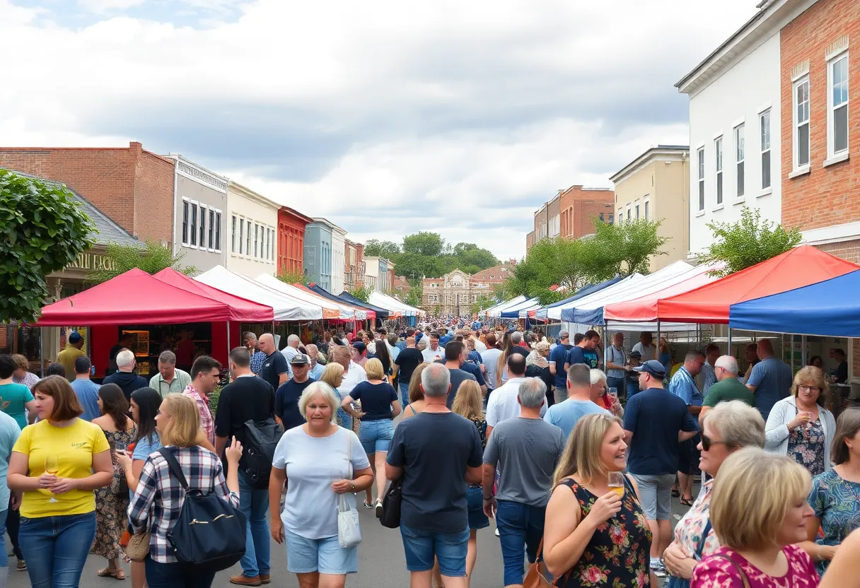People enjoying the Sip & Stroll event in Historic Laurens Square