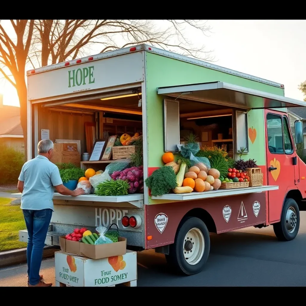 Mobile truck delivering fresh produce