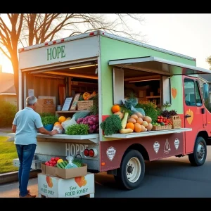Mobile truck delivering fresh produce