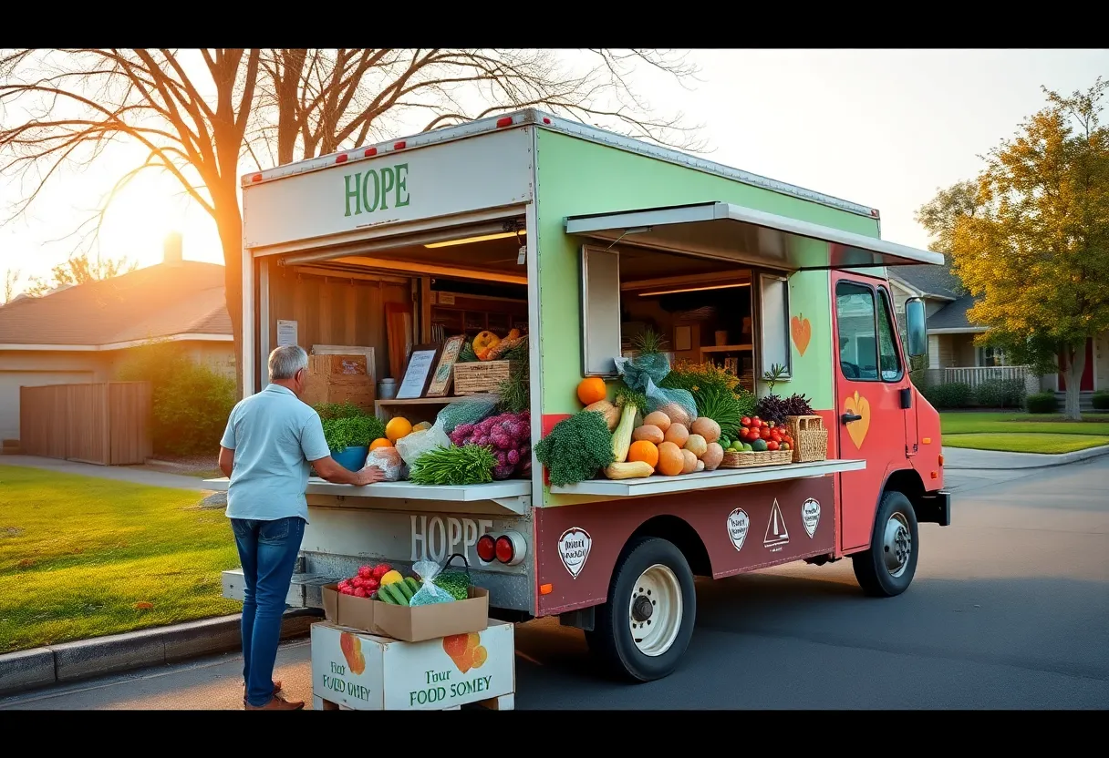 Mobile truck delivering fresh produce