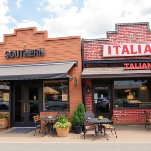 Exterior view of Maverick Biscuit and Travinia Italian Kitchen in Fountain Inn