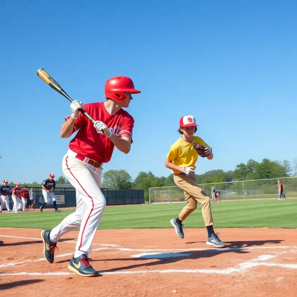 Newberry High School baseball team in action during a game.