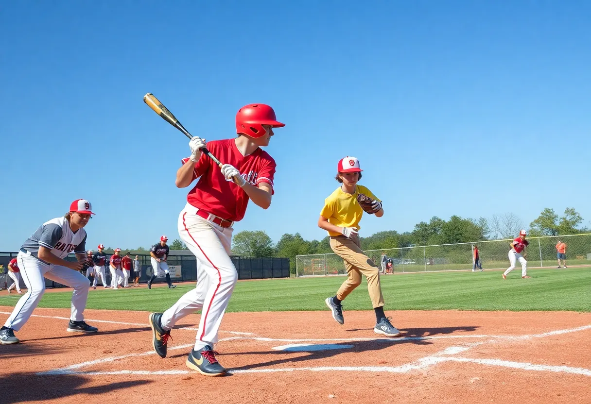 Newberry High School baseball team in action during a game.