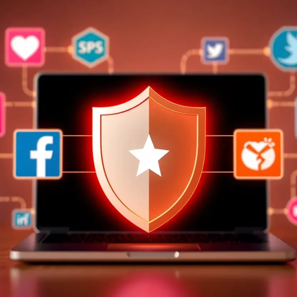 Symbolic representation of online safety for children with digital and protective themes.