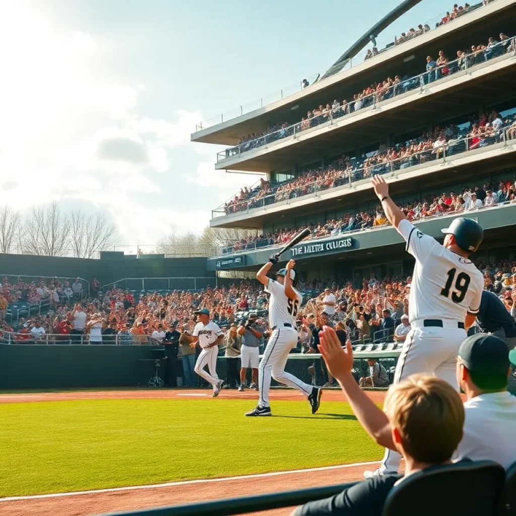Fans cheering at a Presbyterian College baseball game