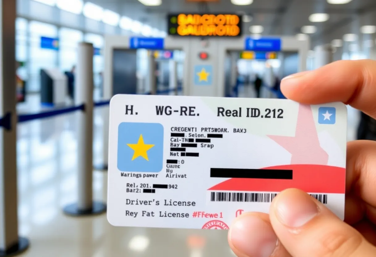 An example of a Real ID next to a standard driver's license in an airport setting