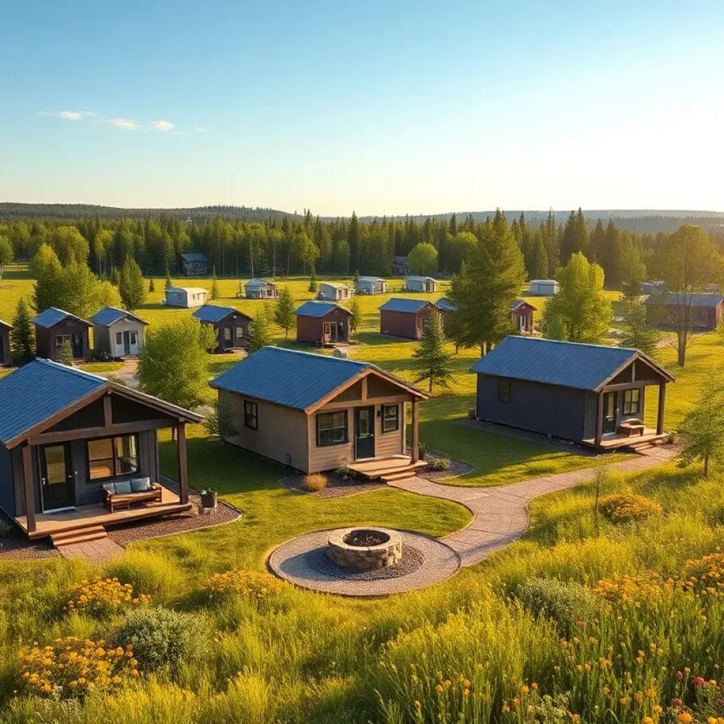 A picturesque view of tiny homes in the Timbers of Laurens community.
