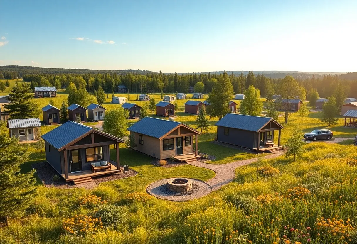 A picturesque view of tiny homes in the Timbers of Laurens community.