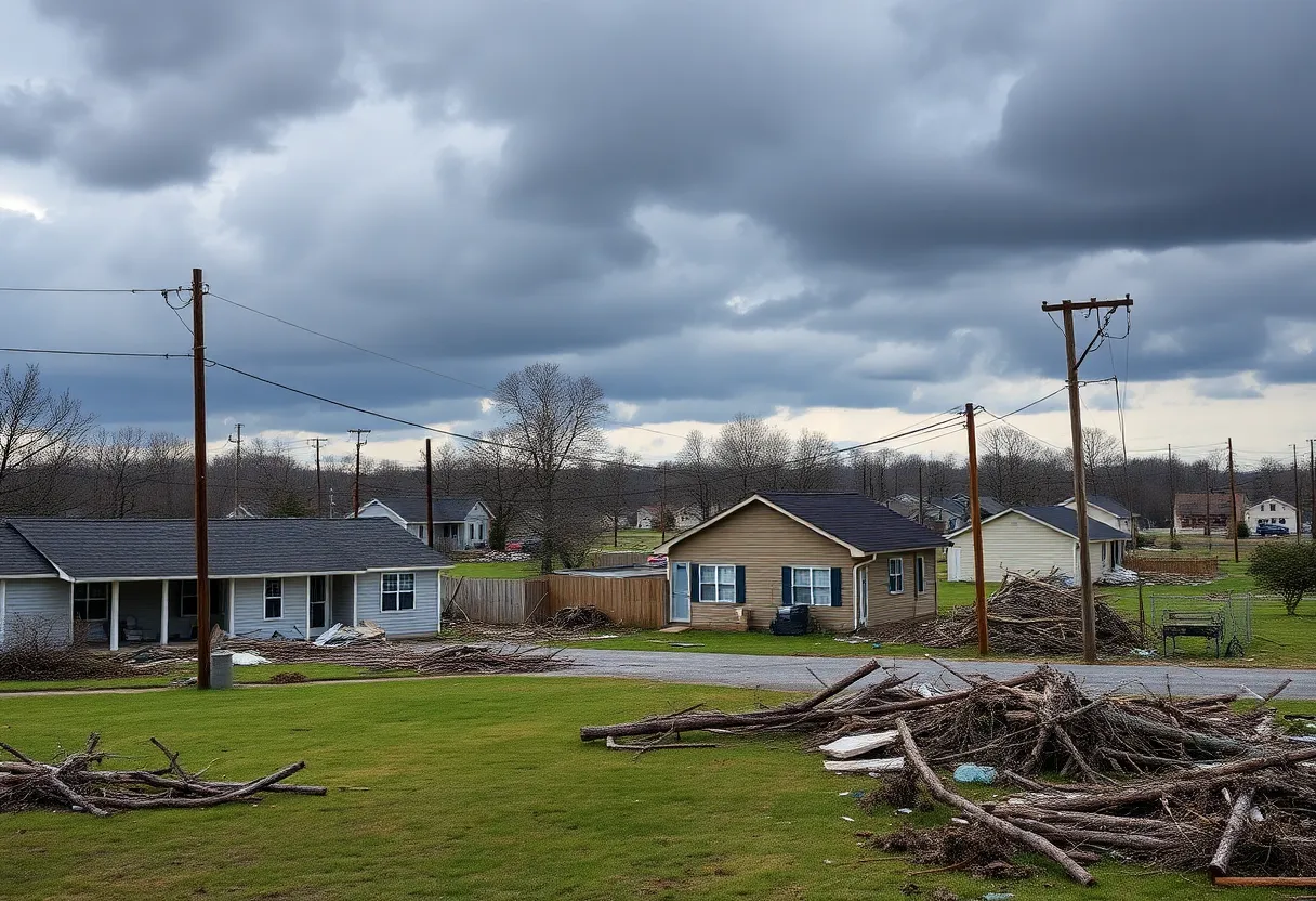 Destruction caused by tornado outbreak in a rural area