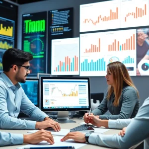 Marketers analyzing digital marketing trends using data