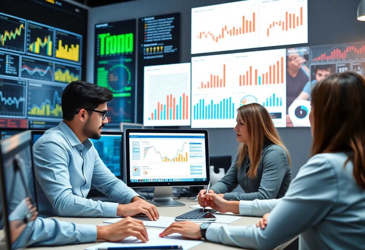 Marketers analyzing digital marketing trends using data
