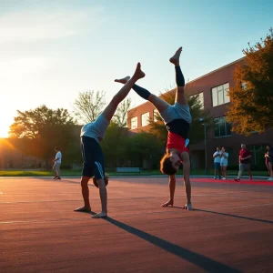 Young athletes competing in acrobatics and tumbling