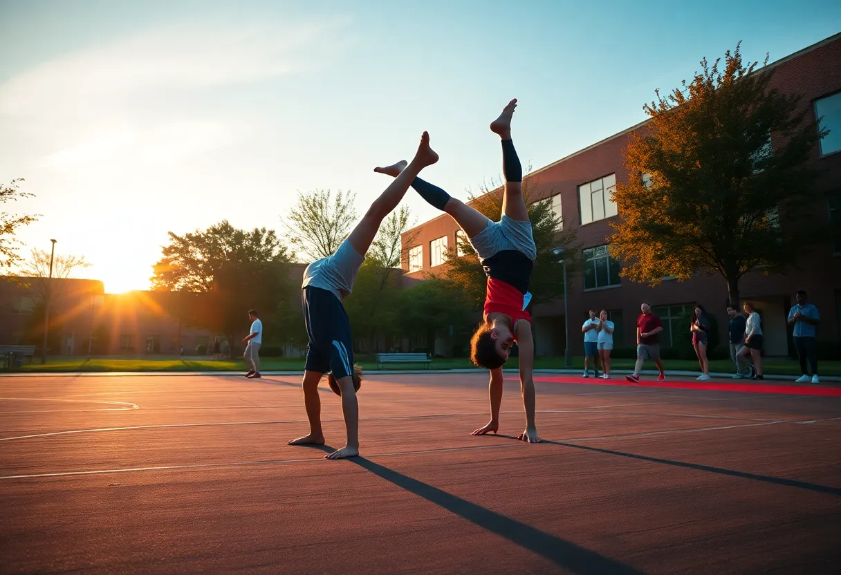 Young athletes competing in acrobatics and tumbling
