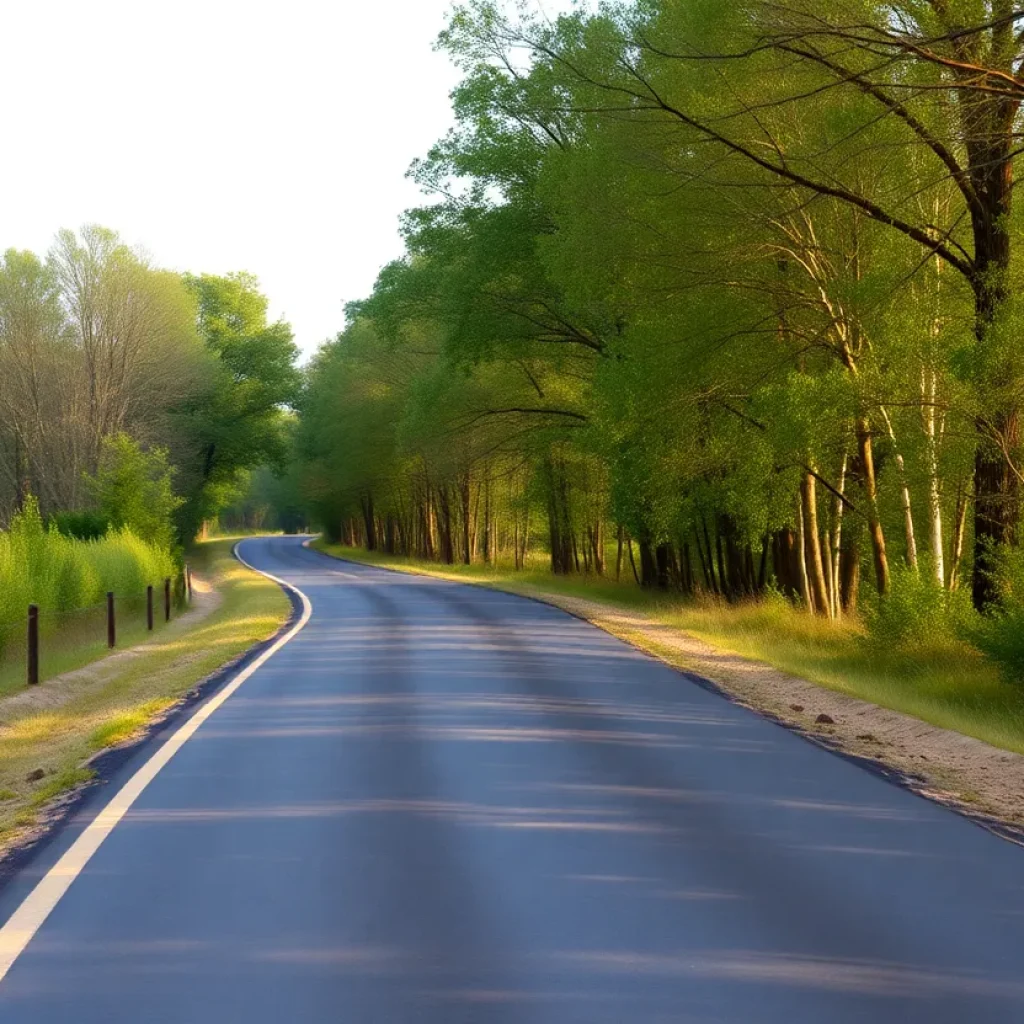 Scene of a rural road with safety signs