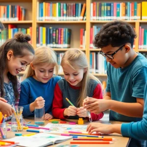 Children and teens participating in creative programs at the Laurens County Library.