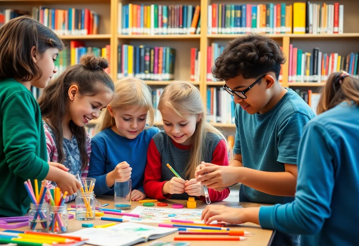 Children and teens participating in creative programs at the Laurens County Library.