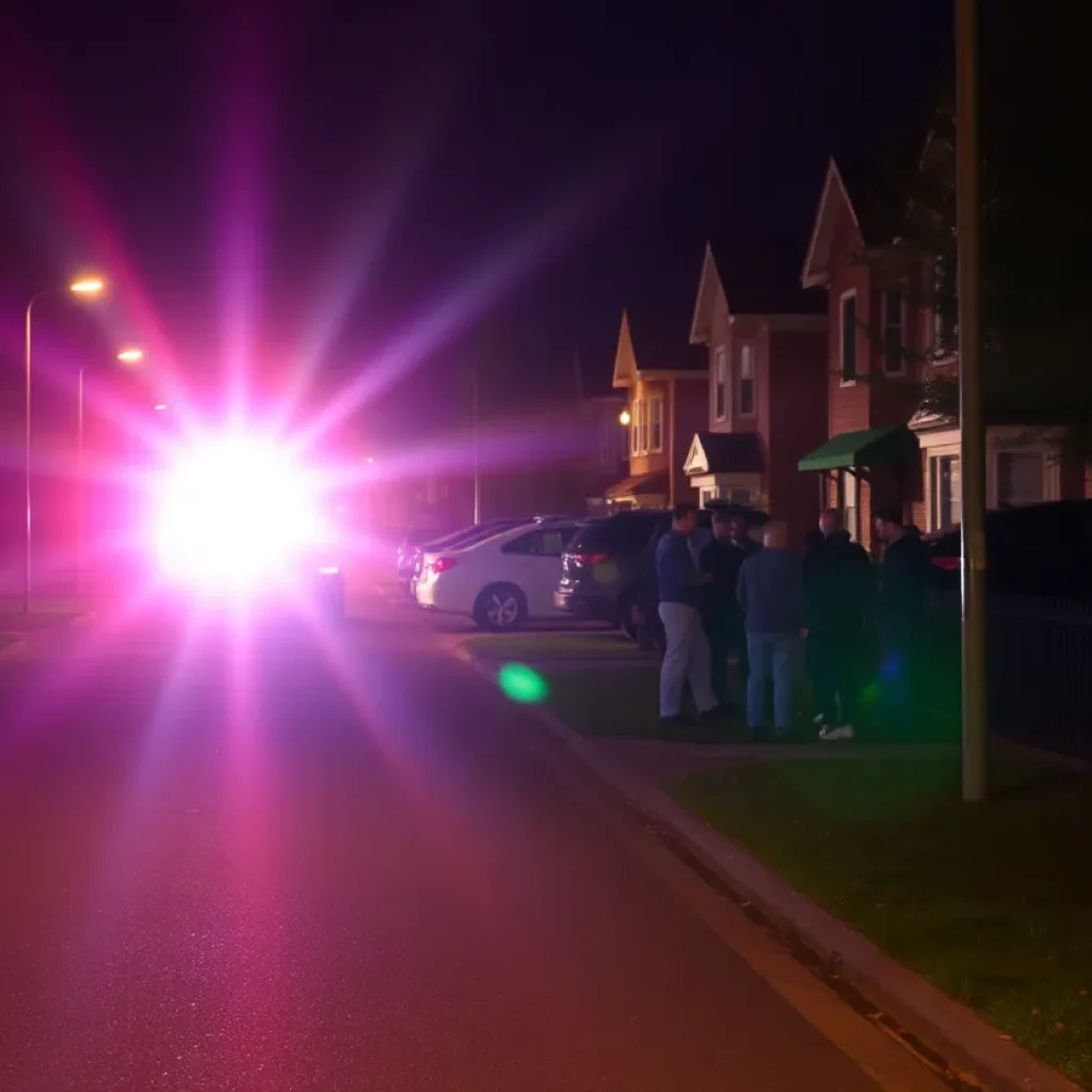 Police lights flashing on a quiet residential street in Clinton SC