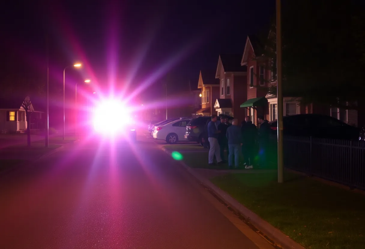 Police lights flashing on a quiet residential street in Clinton SC