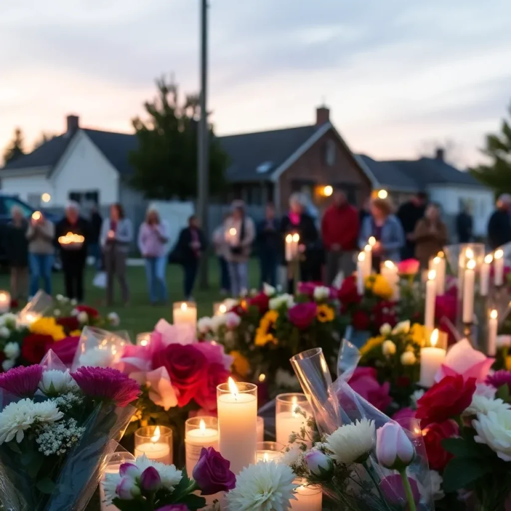 Community members holding candles at a vigil for MyAngel Walker