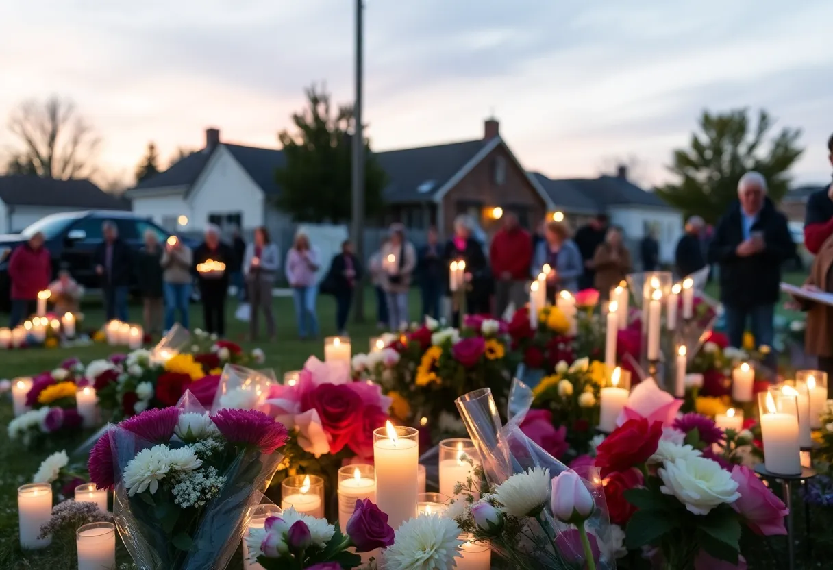 Community members holding candles at a vigil for MyAngel Walker