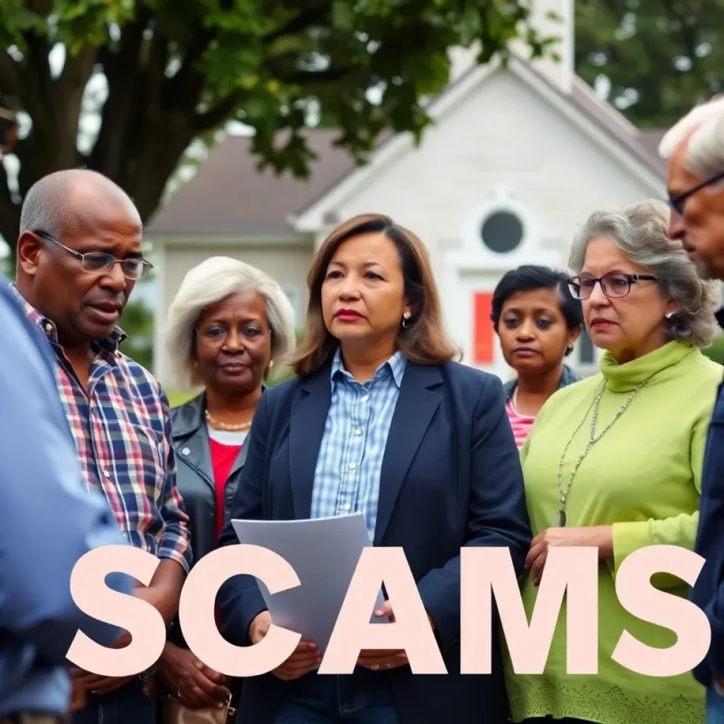 Community meeting discussing church scam alerts