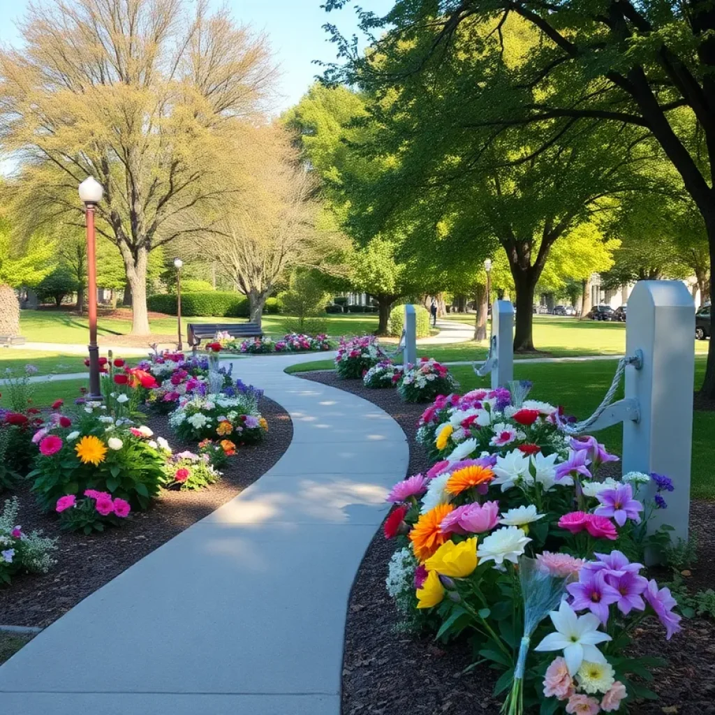 A tranquil park representing community remembrance