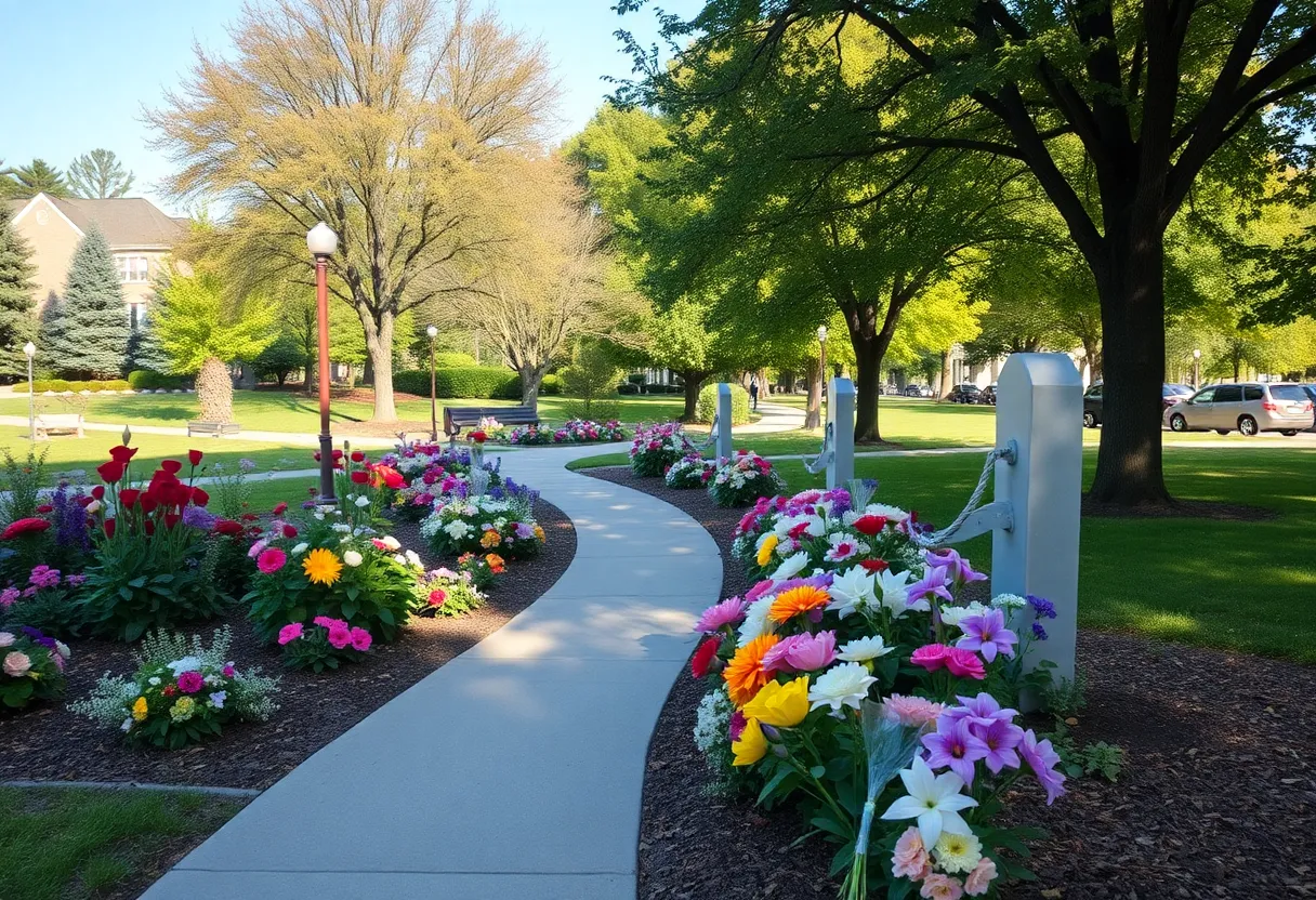 A tranquil park representing community remembrance