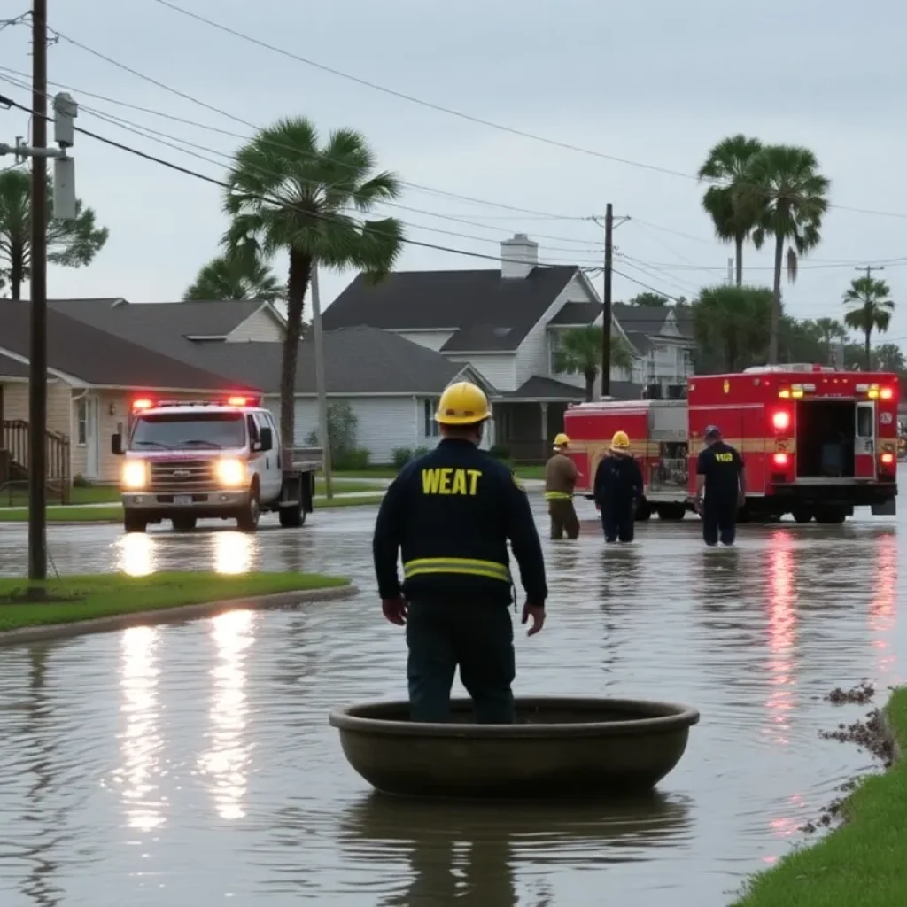 Flooded streets and emergency responders in Newberry County due to Hurricane Helene.