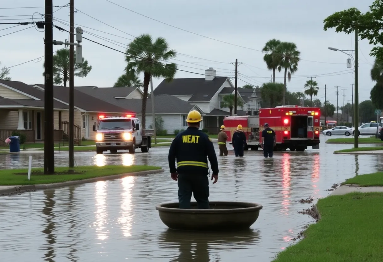 Flooded streets and emergency responders in Newberry County due to Hurricane Helene.
